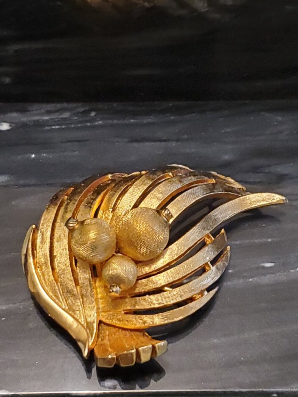 Coro Pegasus signed gold tone beaded vintage brooch